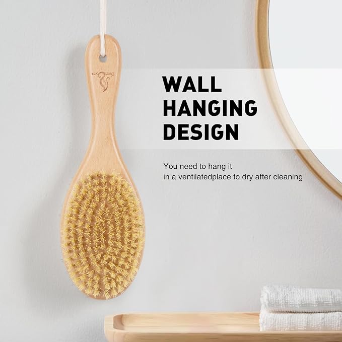 Short-Handle Dual-Sided Bath Massage Brush, Soft Boar & Firm Sisal Bristles - Image 5