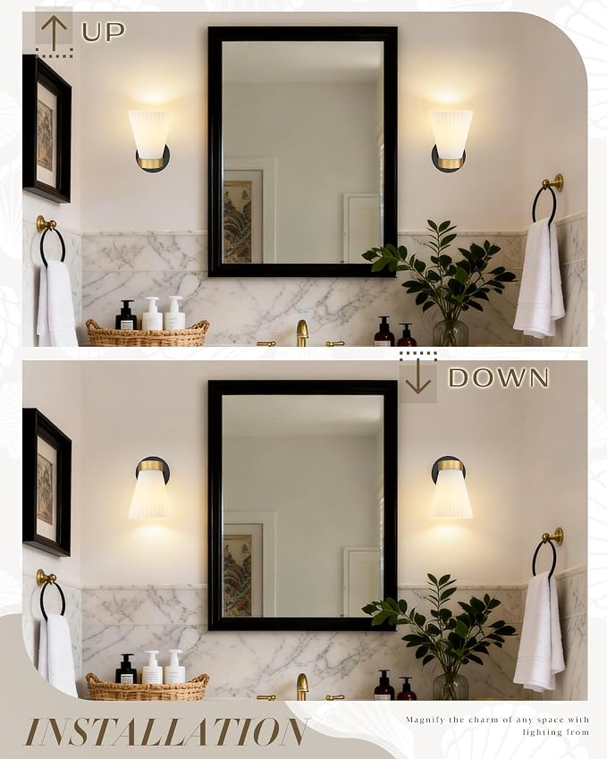 Set of 2 Wall Sconces for Bathroom, HWH 1-Light Bathroom Vanity Light - Image 3