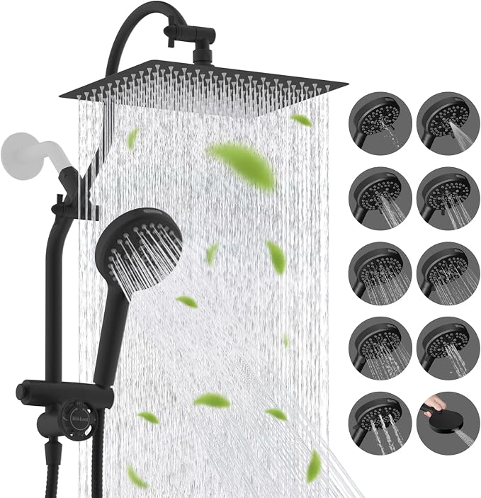 Hibbent cUPC Certified All Metal 12" Rainfall Showerhead Combo, High Pressure by Hibbent