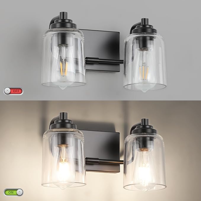 SOLFART Matt Black 2 Lights Wall Sconces Bathroom Light Fixtures Wall Light - Image 6