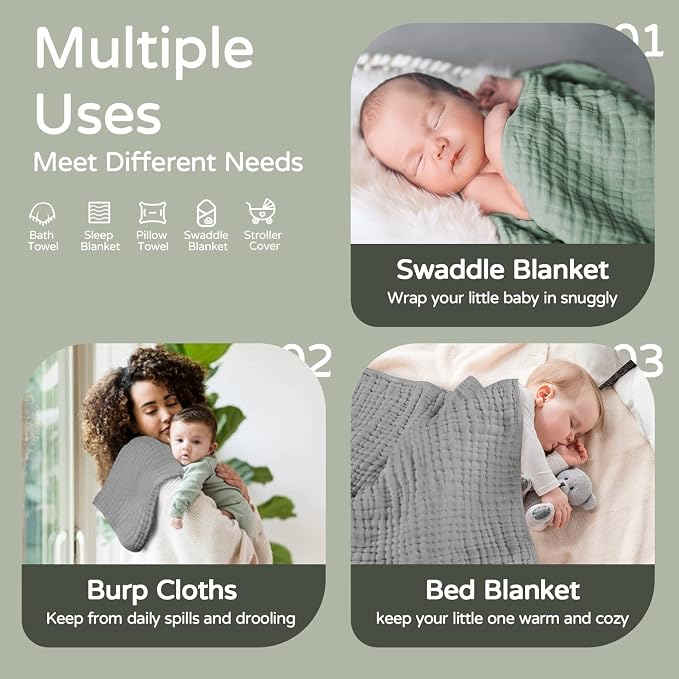 Yoofoss Hooded Baby Towels for Newborn 2 Pack 100% Muslin Organic Cotton Baby - Image 3