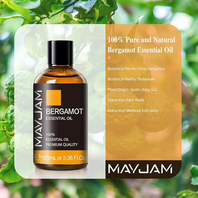 Bergamot Essential Oil, MAYJAM Premium Pure Essential Oils, 3.38FL.OZ Large - Image 3
