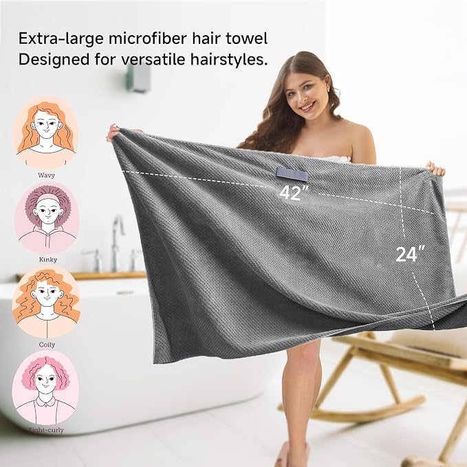 Microfiber Hair Towel Wrap for Women, Quick-Dry Turban, Ultra Absorbent & - Image 2