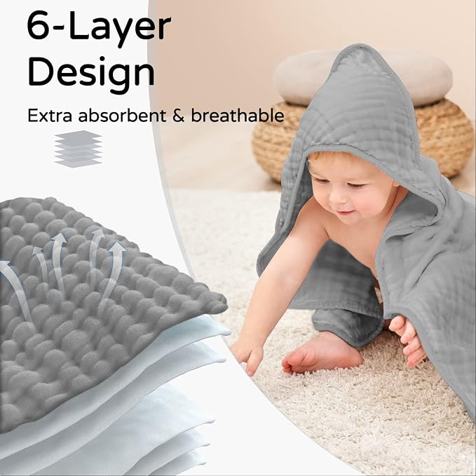 Yoofoss Hooded Baby Towels for Newborn 2 Pack 100% Muslin Organic Cotton Baby - Image 3