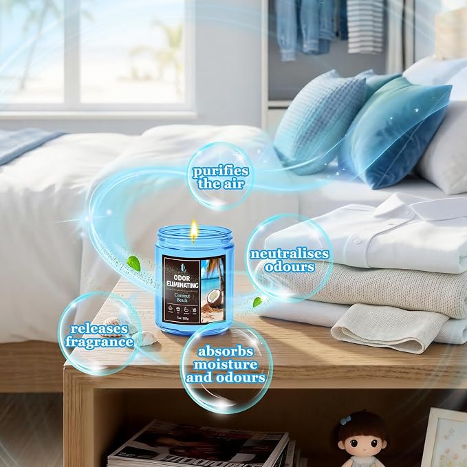 Coconut Beach Odor Eliminating Highly Fragranced Candle, Eliminates 95% of - Image 4
