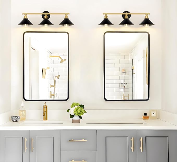 Licperron 3-Light Black and Gold Bathroom Lighting Fixtures, Farmhouse Vanity - Image 5