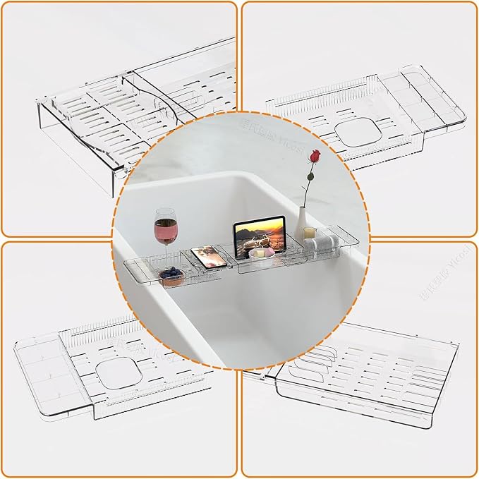 Expandable Bathtub Trays for Tub, Acrylic Bath Shelf Over Tub, - Image 8