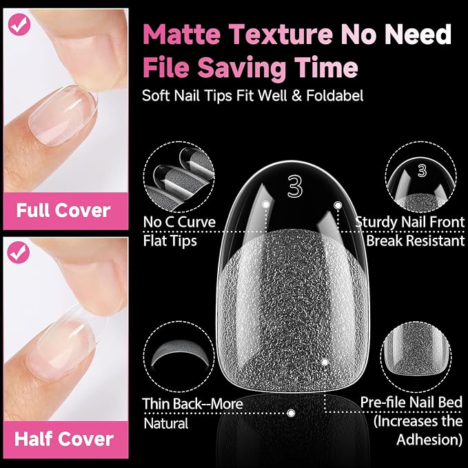UNA GELLA Short Oval Round Nail Tips Pre Etched Short Oval Gel Nail Tips Soft - Image 8