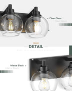 Bathroom Light Fixtures, 2 Light Matte Black Vanity Light, Modern Wall Sconces - Image 3
