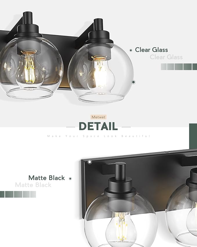 Bathroom Light Fixtures, 5 Light Matte Black Vanity Light, 32 Inch Modern Wall - Image 3