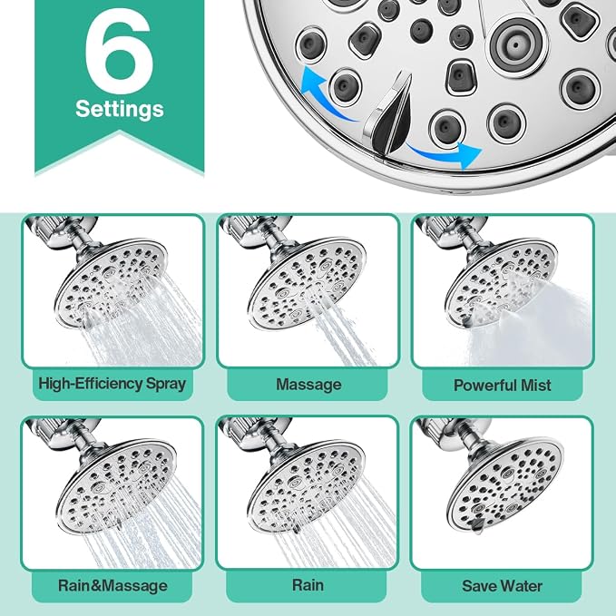 Cobbe 6-Setting High Pressure Filtered Shower Head Combo, Detachable Rain - Image 5