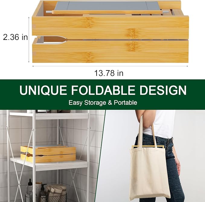 Foldable Bamboo Bathtub Caddy Tray Expandable - Image 4