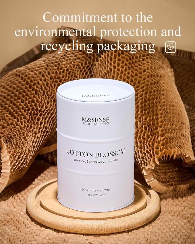 M&SENSE Cotton Blossom Scented Candles Large, Natural Soy Candles 21.2oz 120 - Image 6