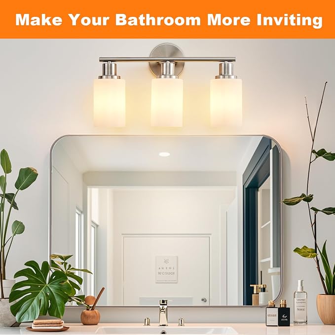 DLLT 3-Light Bathroom Light Fixtures: Nickel Modern Vanity Lights - Image 2