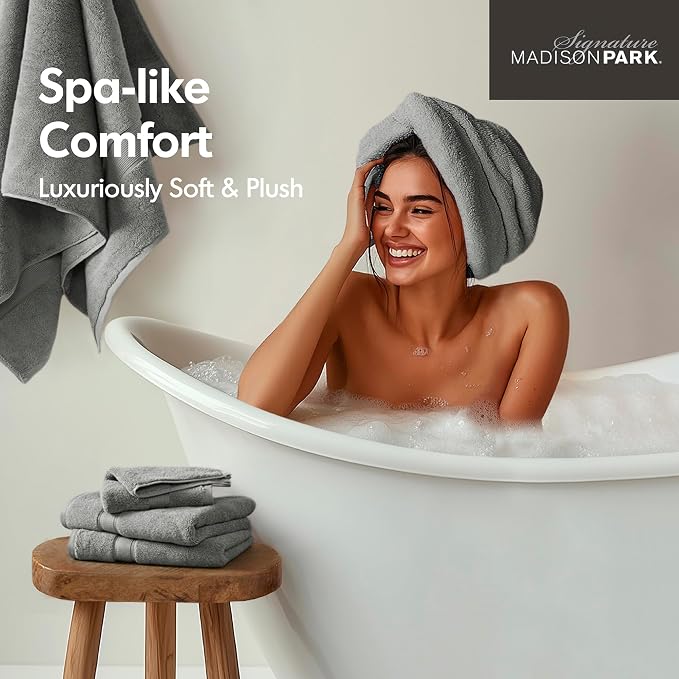 Madison Park 800GSM Bathroom Towel Set of 8 100% Cotton Bath Towel Set - Image 5
