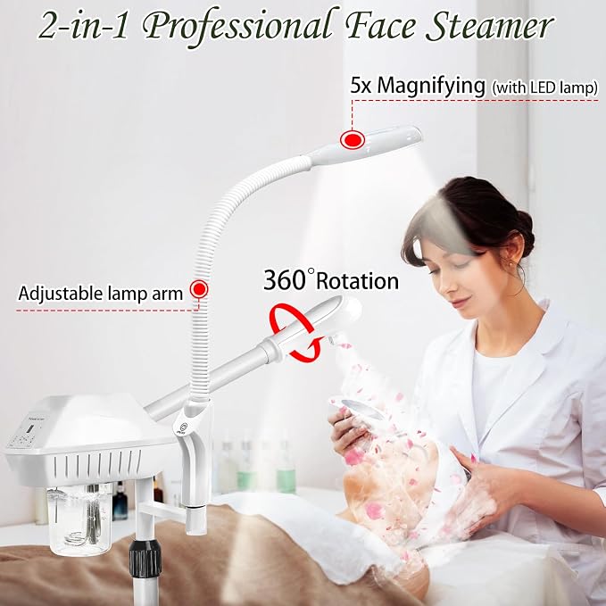 Professional Facial Steamer for Deep Hydration, 2in1 Ozone Face Steamer - Image 4