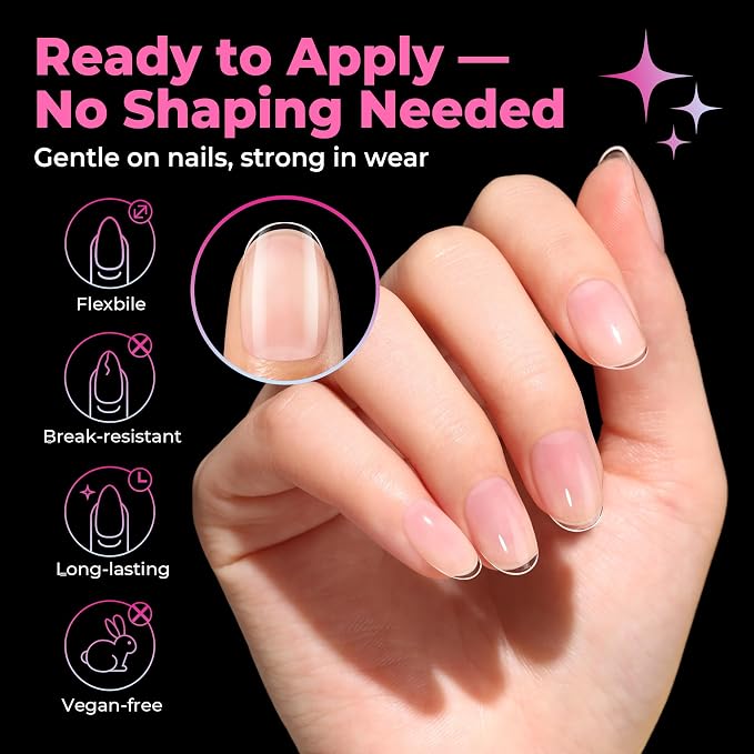 UNA GELLA Extra Short Oval Nail Tips, Pre-Etched Round Clear Fake Nails 216pcs - Image 3