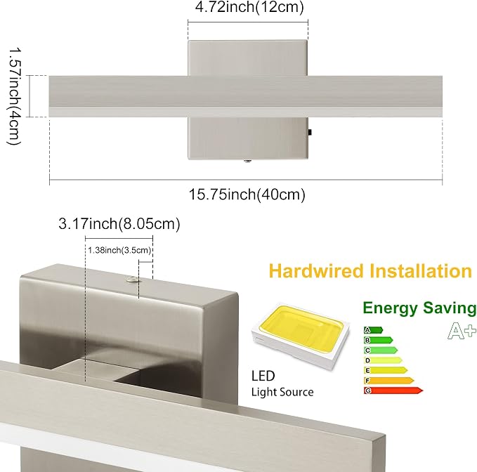 Nickel Bathroom Vanity Light 15.75 inch, 14W Dimmable 5CCT LED Bathroom Light - Image 5