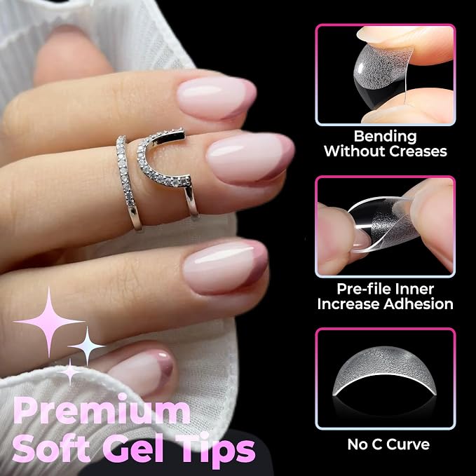 UNA GELLA Extra Short Oval Nail Tips, Pre-Etched Round Clear Fake Nails 216pcs - Image 4