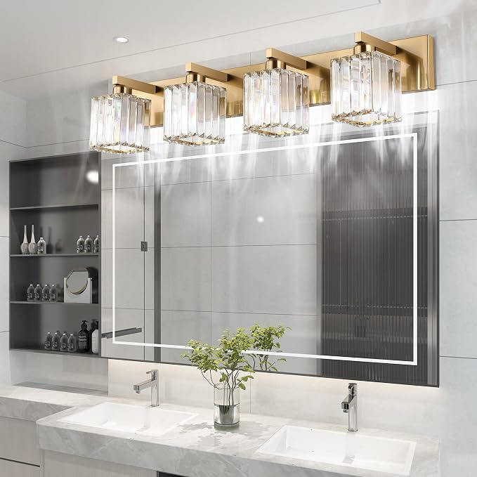 Aipsun Bathroom Lighting Fixtures Modern Crystal Vanity Light Brass 4 Light - Image 4