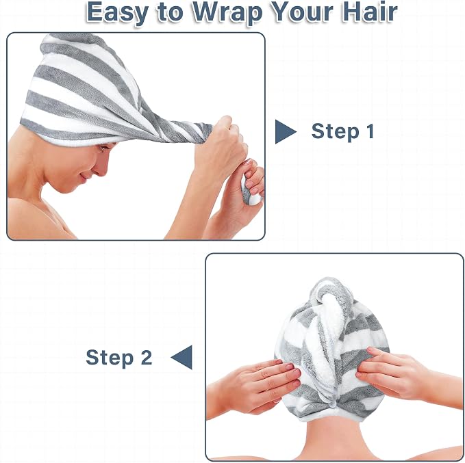 Microfiber Hair Towel Wrap, Soft Lightweight Hair Turben Towel, Super Absorbent - Image 6