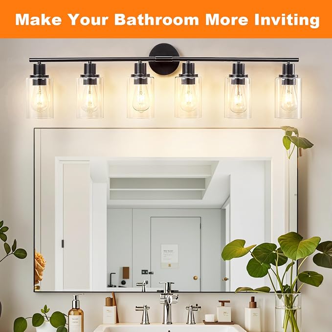 DLLT 6-Light Bathroom Light Fixtures: Black Modern Vanity Lights - Image 2