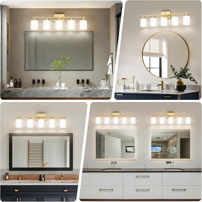 FonmYim Gold Bathroom Light Fixtures, 5-Light Modern Vanity Light Over Mirror - Image 3