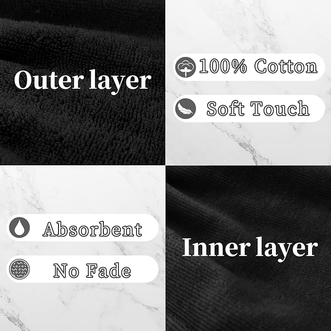 VOOVA & MOVAS Black Washcloths for Body 6PC, 8.3"x6.3" - Image 3