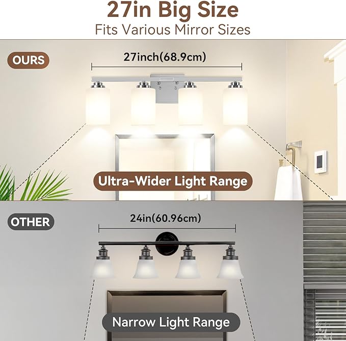 Brushed Nickel 4-Light Bathroom Light Fixtures, Classic Wall Light Fixture - Image 6