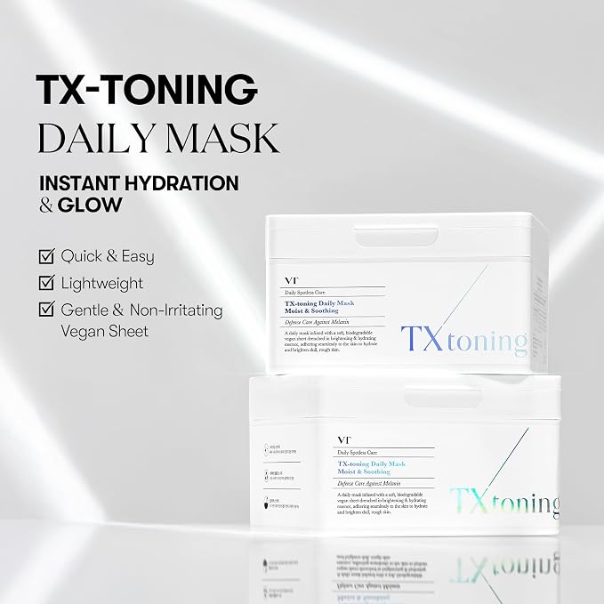 VT COSMETICS TX Toning Daily Mask 30 Sheets, Tranexamic Acid, Niacinamide - Image 2