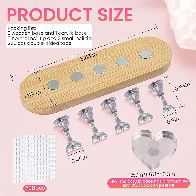 Wooden Stand for Nails Art Display Practice 2 Set, 1 Heart Shaped Acrylic - Image 2