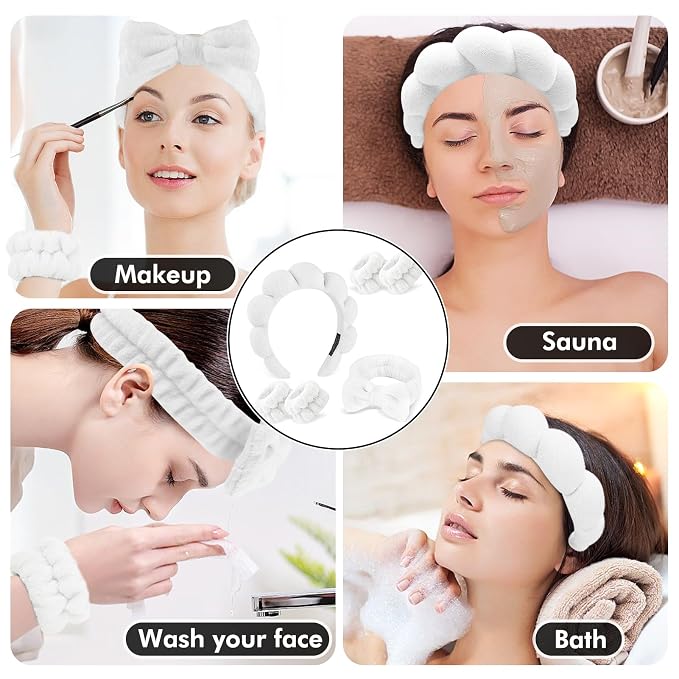 Zkptops 6Pcs Spa Headband for Washing Face Wristbands Set Women Bubble Makeup - Image 6