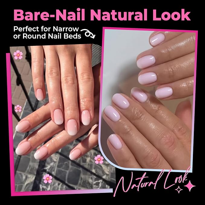 UNA GELLA Extra Short Oval Nail Tips, Pre-Etched Round Clear Fake Nails 216pcs - Image 2