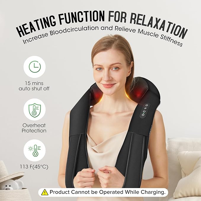 Cordless Shiatsu Neck and Shoulder Massager, Back Massager - Image 4