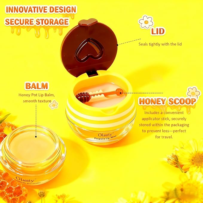 9Pcs Bee Lip Balm Honey Pot, Lip Mask Skincare, Strawberry, Watermelon - Image 6