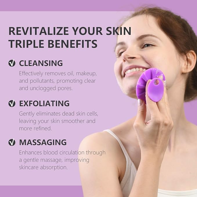 BEAUTAIL Silicone Face Scrubber 2 Pack, Manual Facial Cleansing Brush, Gentle - Image 2