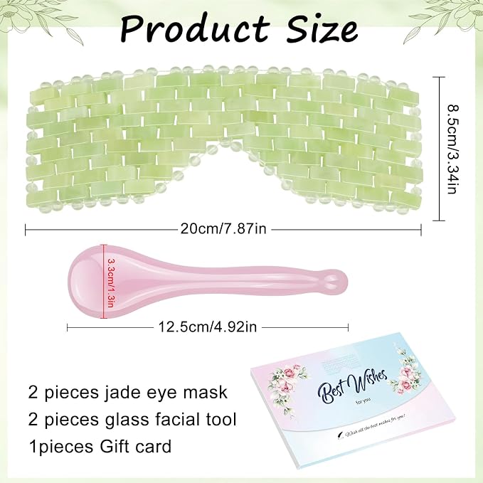 4 Pcs Jade Eye Mask & Skin-Safe Glass Facial Massage Tool, Jade Cooling Mask & - Image 2
