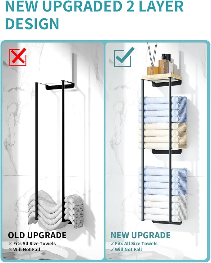 Towel Racks for Bathroom, 2 Tier Wall Towel Holder - Image 5