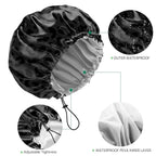 2 PCS Shower Cap Waterproof Double Layer Elastic Adjustable Reusable Hair Bath - Image 3