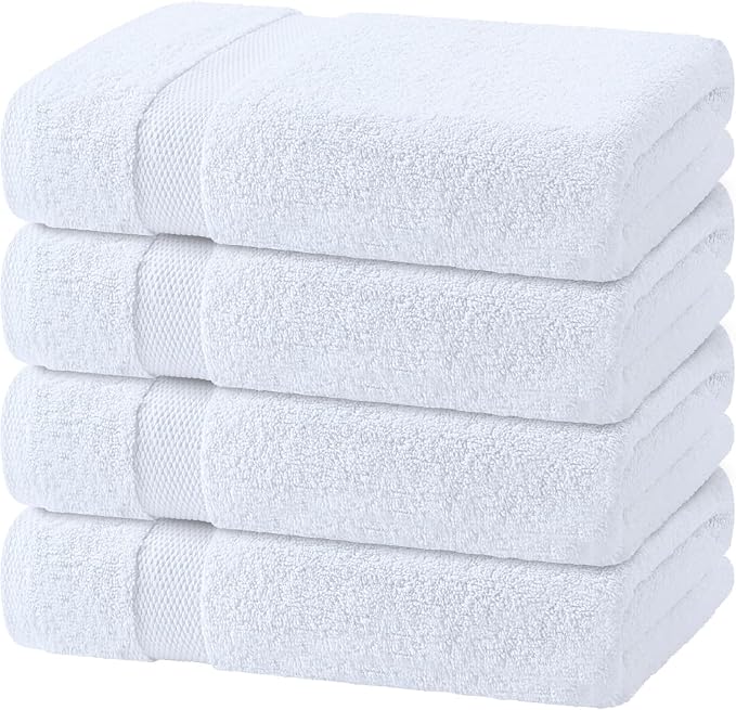 Wealuxe White Bath Towels Set of 4 — 27 x 54 Inch, 100% Ring Spun Cotton 650GSM by WhiteClassic