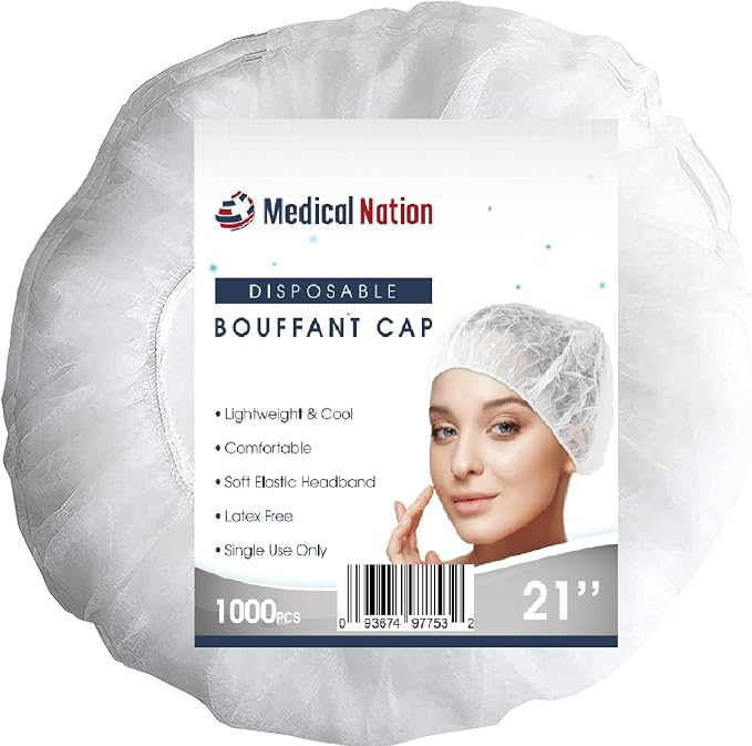 Medical Nation 21" Disposable Bouffant Caps |CASE of 1000, Non-Pleated Head - Image 6