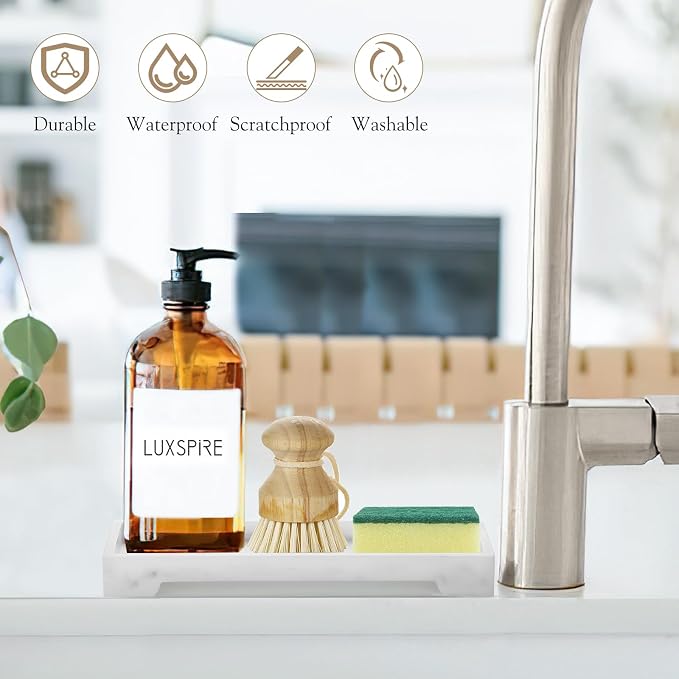 Luxspire Bathroom Vanity Tray, Resin Toilet Tank Tray, Kitchen Trays, Marble - Image 2