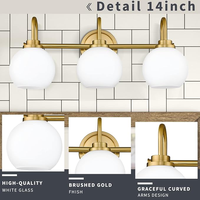 AKEZON Bathroom Light Fixtures 3-Light Brushed Gold Vanity Light, Modern - Image 7