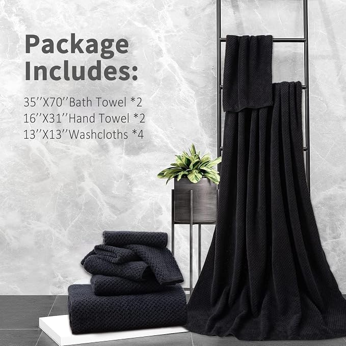 8 Piece Bathroom Towel Set Black |2 Oversized Large Bath Towels Sheet, 2 Hand - Image 7