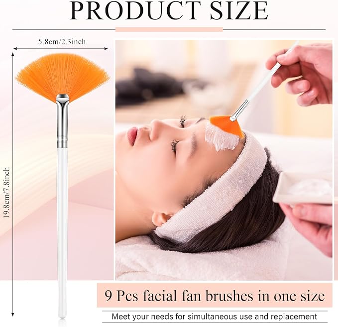 9 Pieces Facial Fan Mask Brushes, Soft Facial Applicator Brushes Tools - Image 2