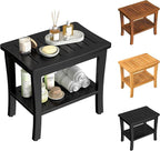 Extra Bamboo Black Shower Bench Stool Waterproof Shower Chair Spa Bath Seat by Greenual