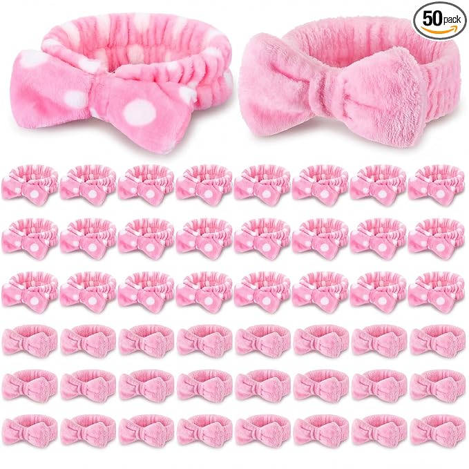 50 Pcs Pink Spa Headband Bulk Spa Sleepover Party Supplies by Wavyknot