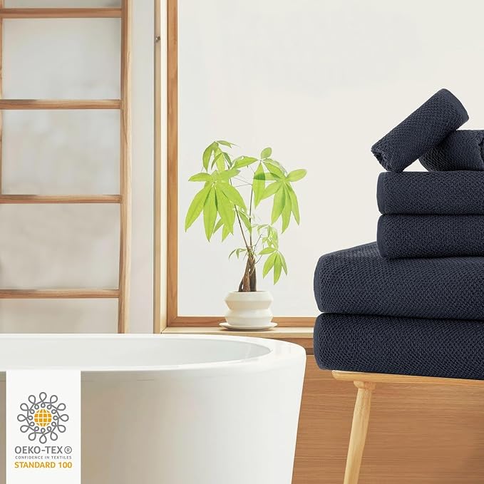 CASA COPENHAGEN Popcorn Textured 6 Pieces Towel Set- Navy Blue, 550 GSM 2 Bath - Image 7