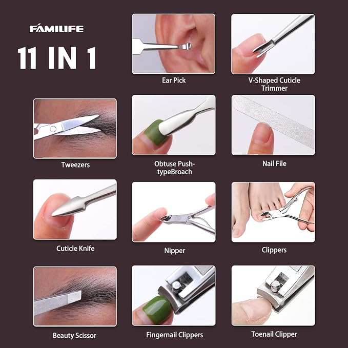 FAMILIFE Manicure Set, Nail Clippers Set Professional Manicure Kit 11 in 1 - Image 6