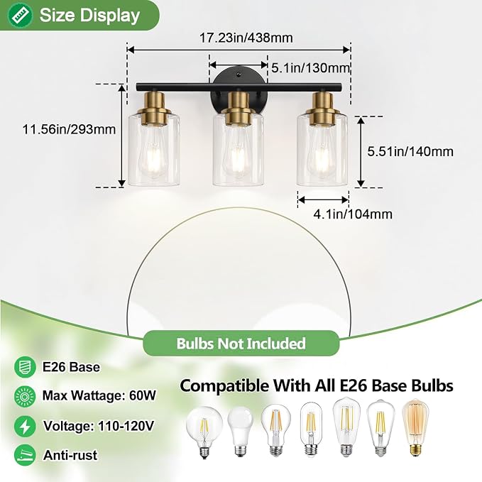 Zarbitta 3-Light Bathroom Light Fixtures, Modern Vanity Light - Image 7